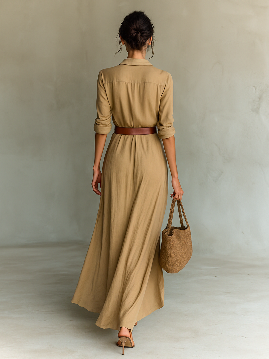 Senna | Vestido maxi largo con cuello con solapas