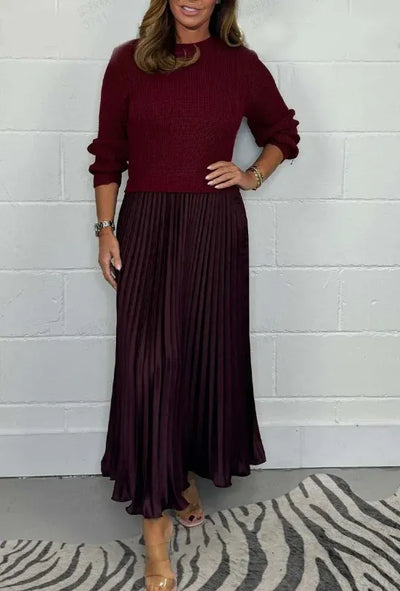 Claudia – Elegante vestido maxi con cuerpo de punto y falda plisada