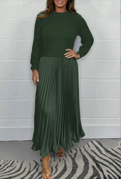 Claudia – Elegante vestido maxi con cuerpo de punto y falda plisada