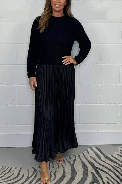 Claudia – Elegante vestido maxi con cuerpo de punto y falda plisada